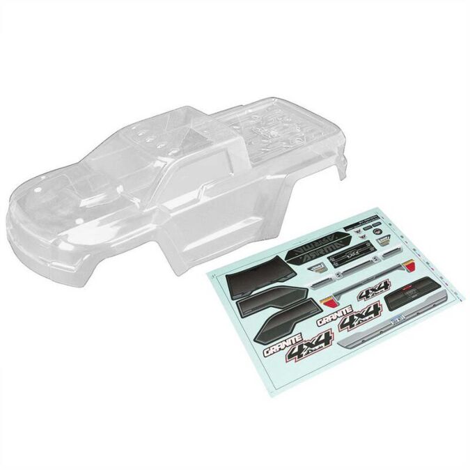 ARRMA 1/10 Body with Decals, Clear: GRANITE 4x4