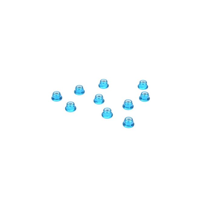 Dynamite 3mm Alum Flanged Lock Nut, Blue (10)