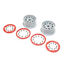 Losi 1/5 Front/Rear 4.75 Beadlock Wheels, 24mm Hex, Silver/Red (2): DBXL-E 2.0
