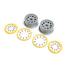 Losi Wheels, Silver, Yellow Beadlock (2): DBXL 2.0