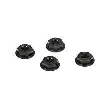 Team Losi Racing M4 Aluminum Serrated Nuts, Low Profile, Black (4)